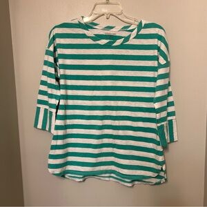 Coldwater Creek Top Women’s M 10/12  Striped 3/4 Sleeve Basic Cotton Blouse teal